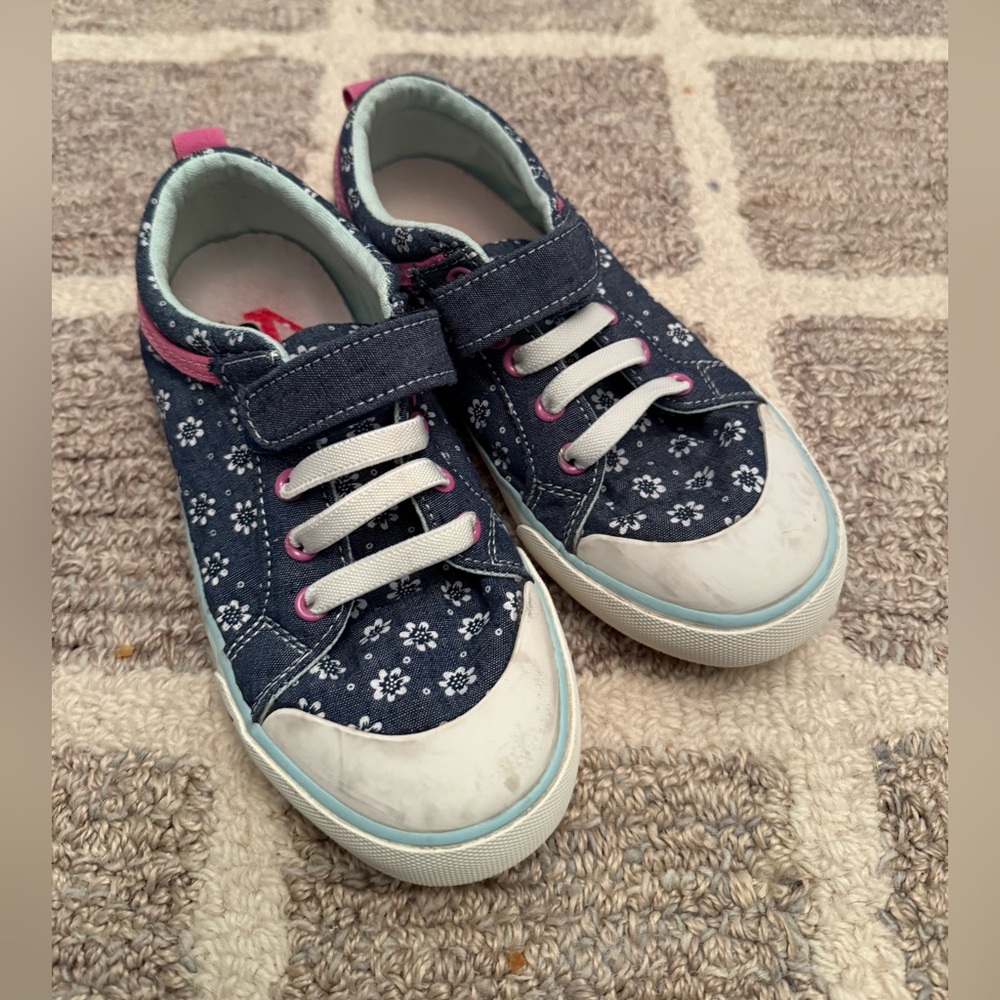See Kai Run Floral Denim Sneakers with Velcro Straps